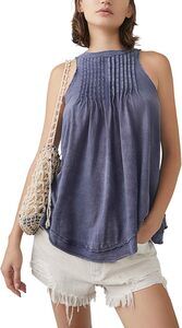 We The Free Free People Go to Town Pleating Distressed Hem Tank Top XS